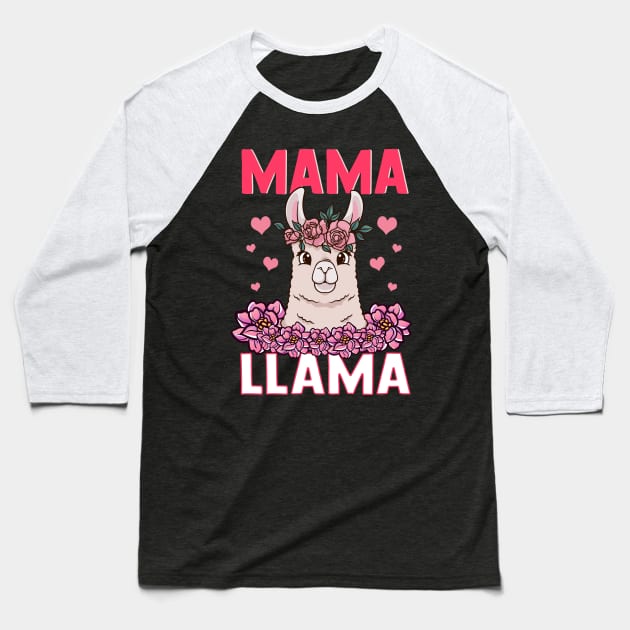 Mama Llama Mom Motherhood Floral Hearts Mothers Day Baseball T-Shirt by Alinutzi